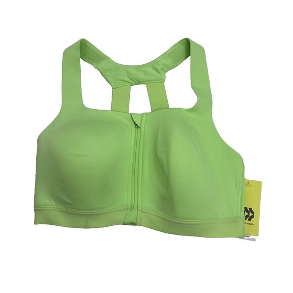 All In Motion Womens 38C Neon Green Sports Bra Front Zip High Support New - Picture 1 of 9